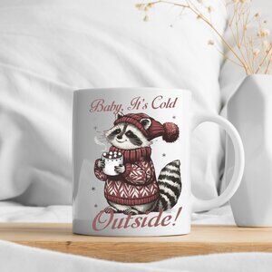 ❄️ Baby It’s Cold Outside Mug – Cute Raccoon Winter Design 11oz White Ceramic